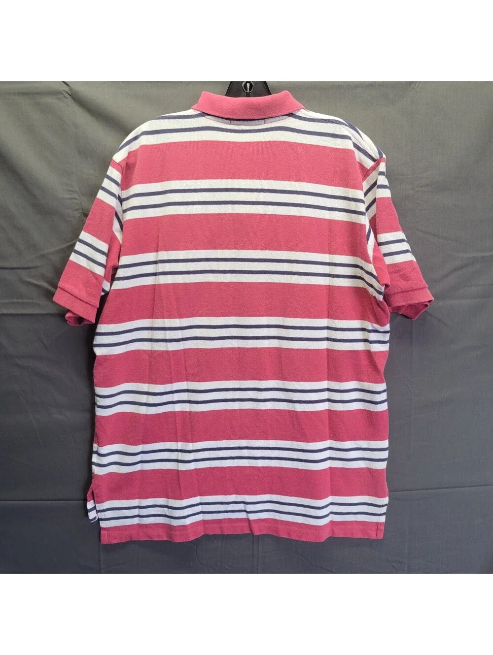 Men's Polo by Ralp Lauren Pink, White with Black 3 Stripe Polo Shirt Sz Large